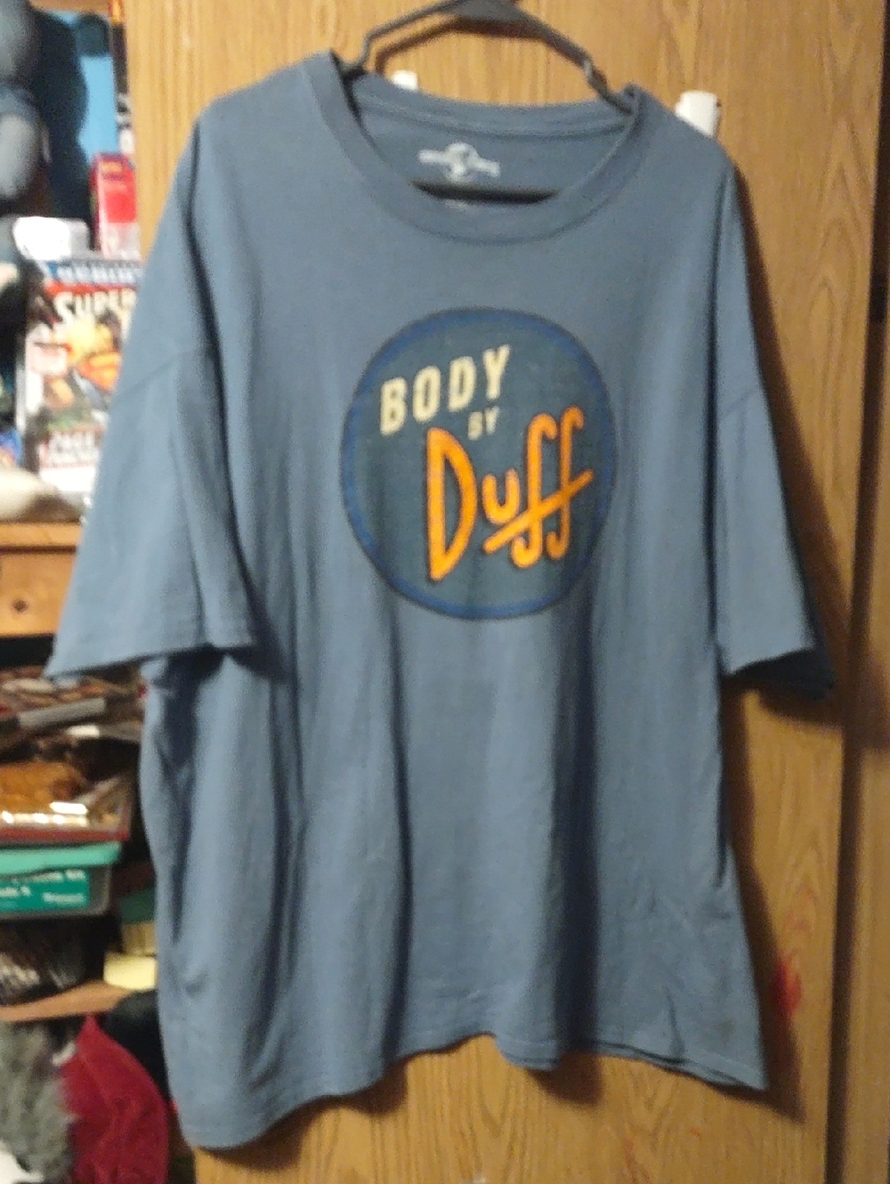Universal Studios Gray-Blue Short Sleeve Tee with Orange Duff Beer  Logo